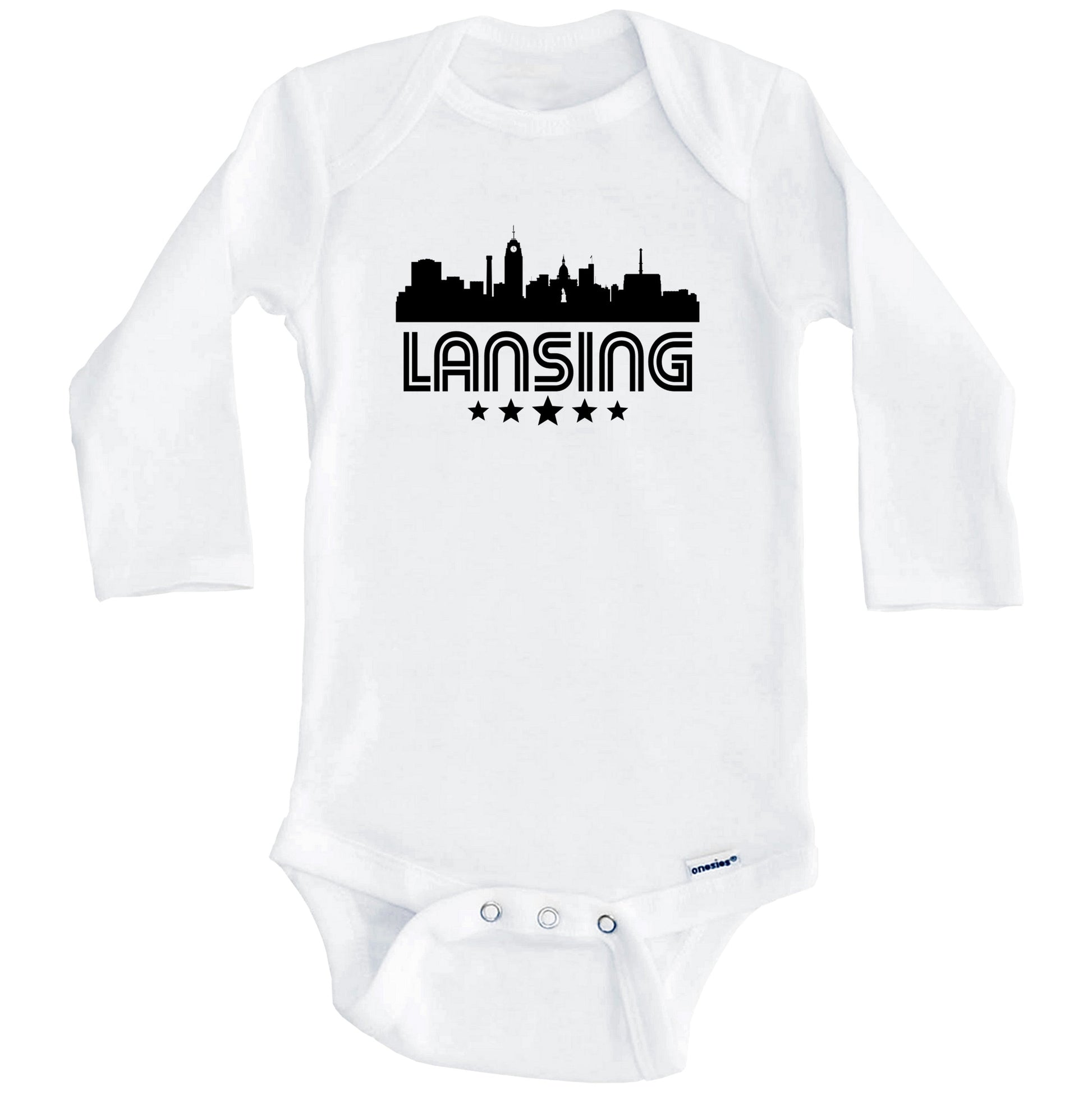 Lansing Michigan Skyline Retro Style Baby Onesie (Long Sleeves)