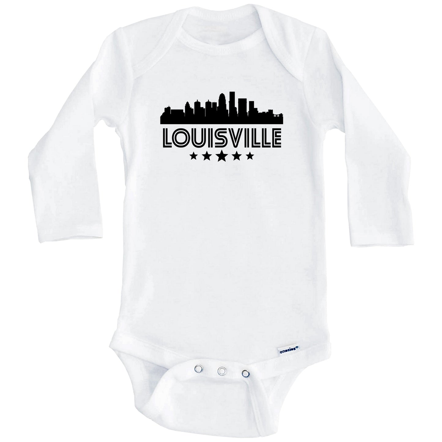 Louisville Kentucky Skyline Retro Style Baby Onesie (Long Sleeves)