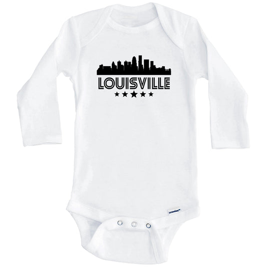 Louisville Kentucky Skyline Retro Style Baby Onesie (Long Sleeves)
