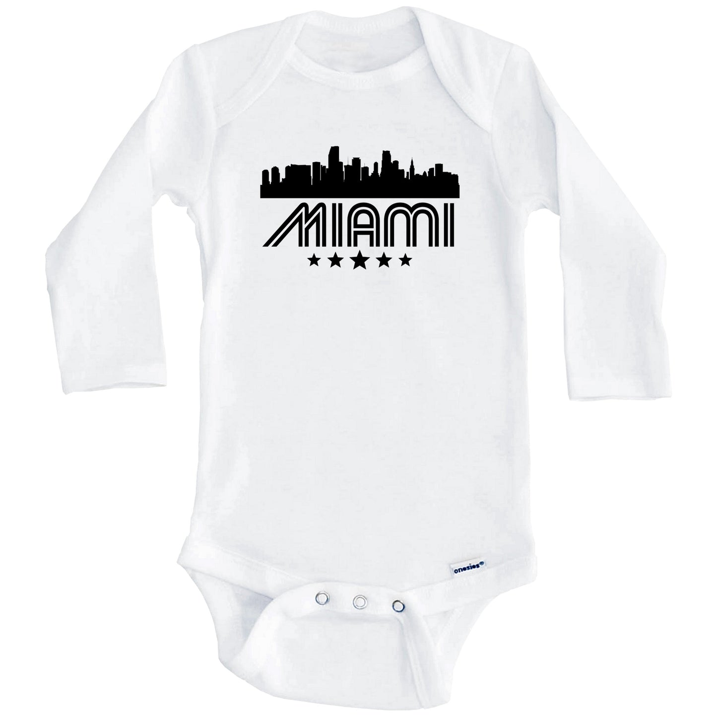 Miami Florida Skyline Retro Style Baby Onesie (Long Sleeves)