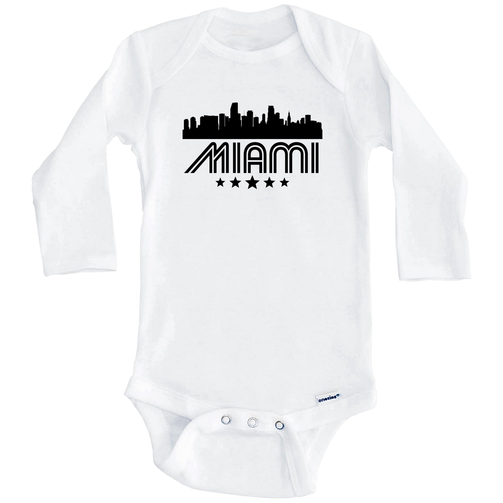 Miami Florida Skyline Retro Style Baby Onesie (Long Sleeves)