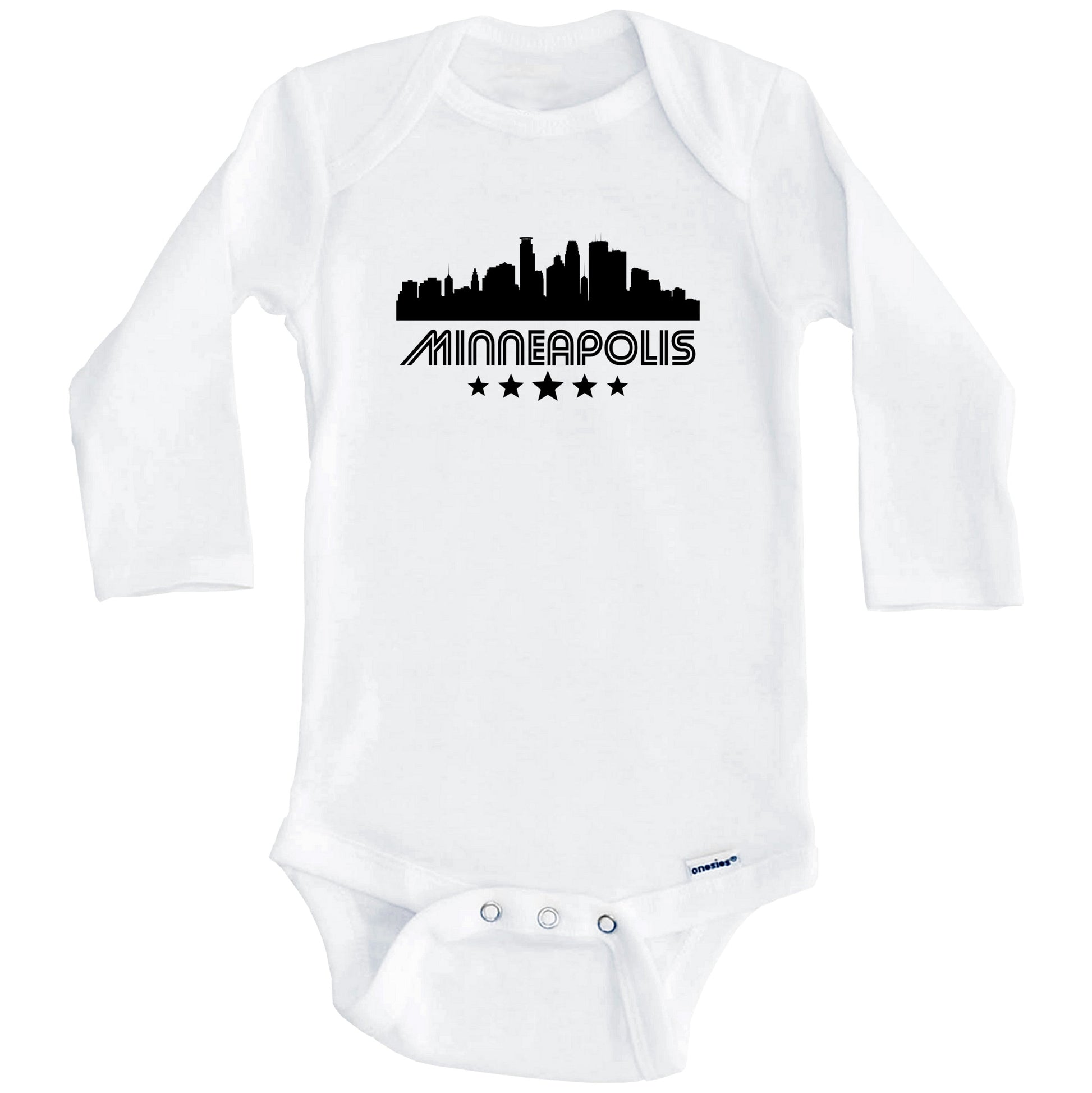 Minneapolis Minnesota Skyline Retro Style Baby Onesie (Long Sleeves)