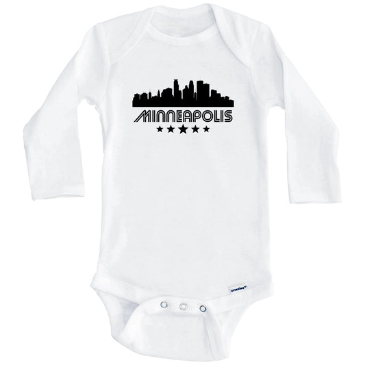 Minneapolis Minnesota Skyline Retro Style Baby Onesie (Long Sleeves)
