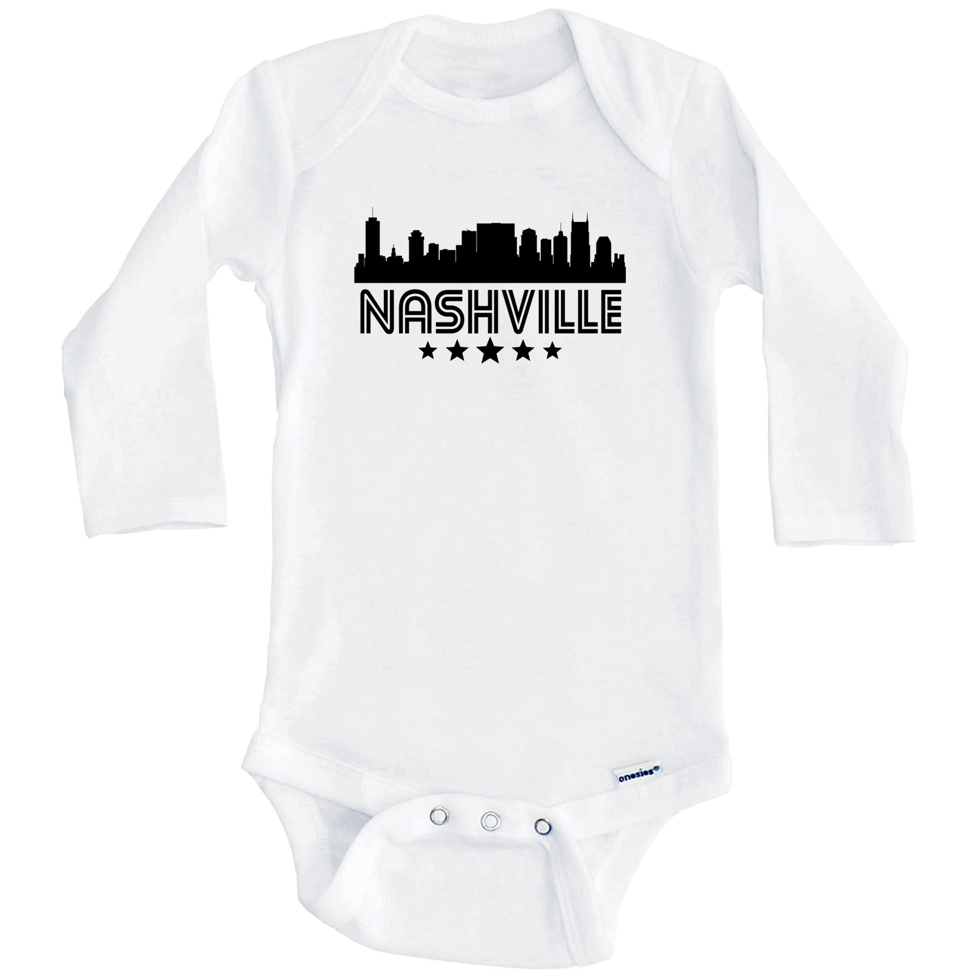 Nashville Tennessee Skyline Retro Style Baby Onesie (Long Sleeves)