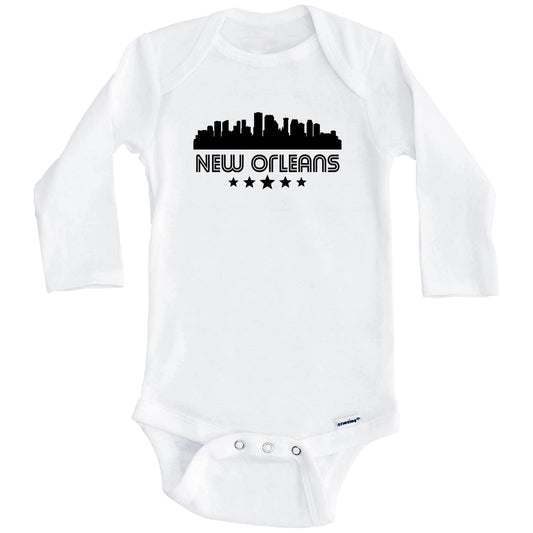 New Orleans Louisiana Skyline Retro Style Baby Onesie (Long Sleeves)