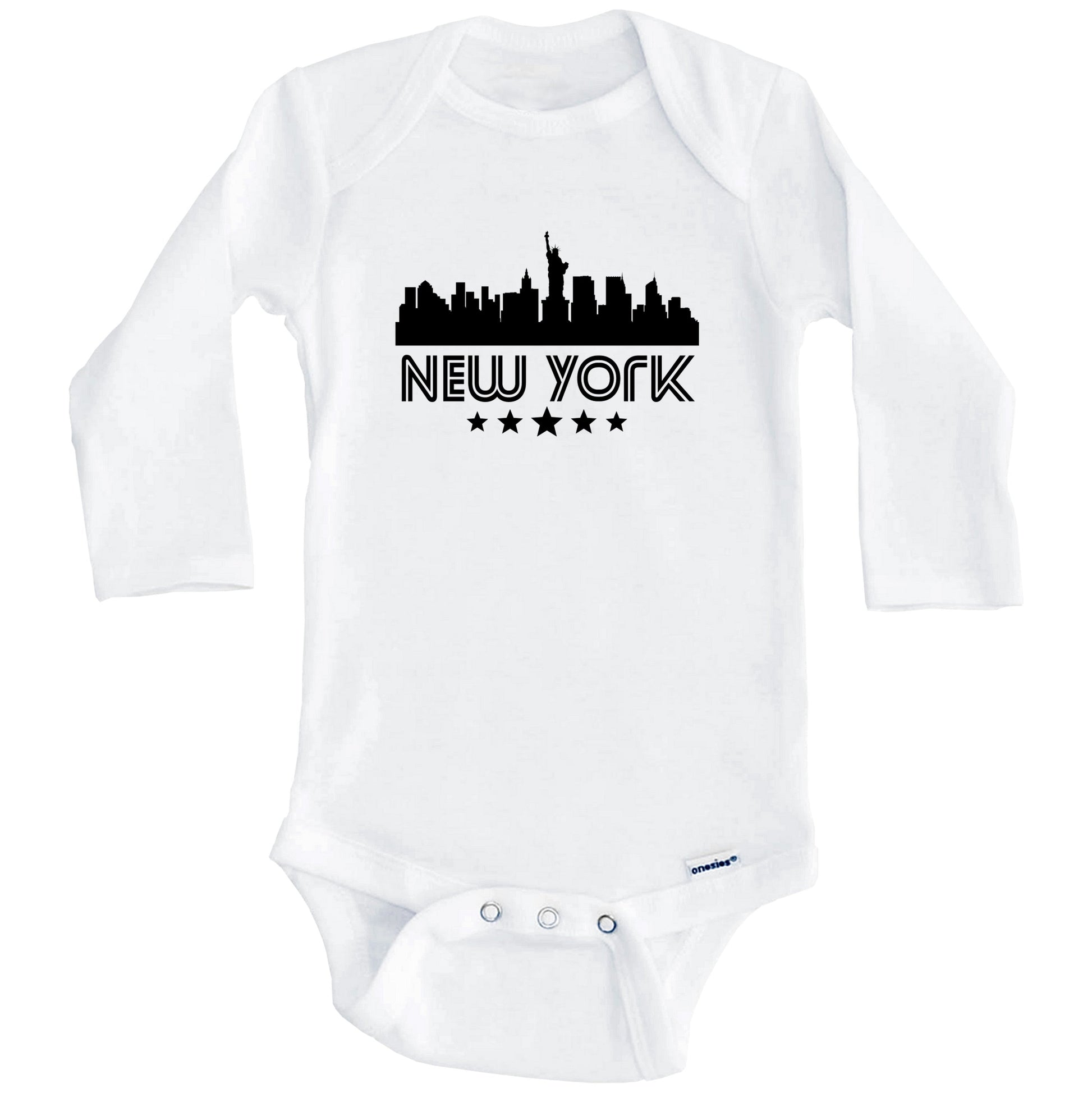 New York City Skyline Retro Style Baby Onesie (Long Sleeves)