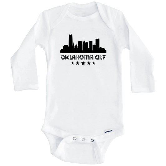 Oklahoma City Oklahoma Skyline Retro Style Baby Onesie (Long Sleeves)