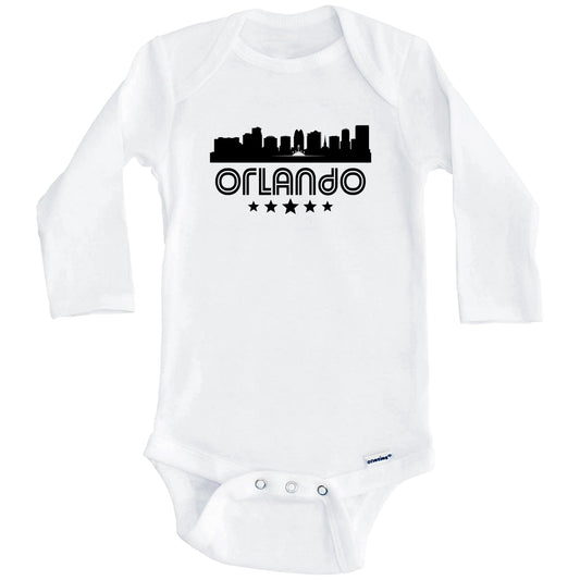 Orlando Florida Skyline Retro Style Baby Onesie (Long Sleeves)