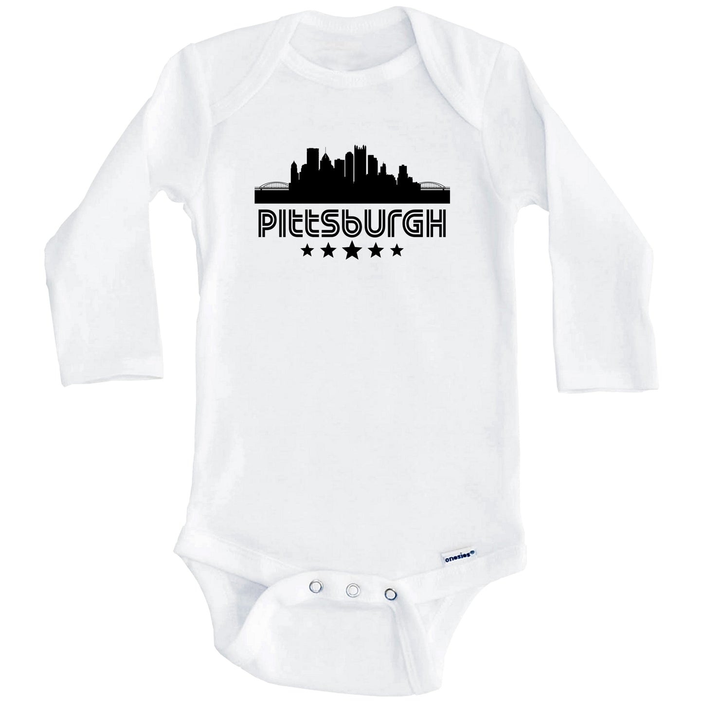 Pittsburgh Pennsylvania Skyline Retro Style Baby Onesie (Long Sleeves)
