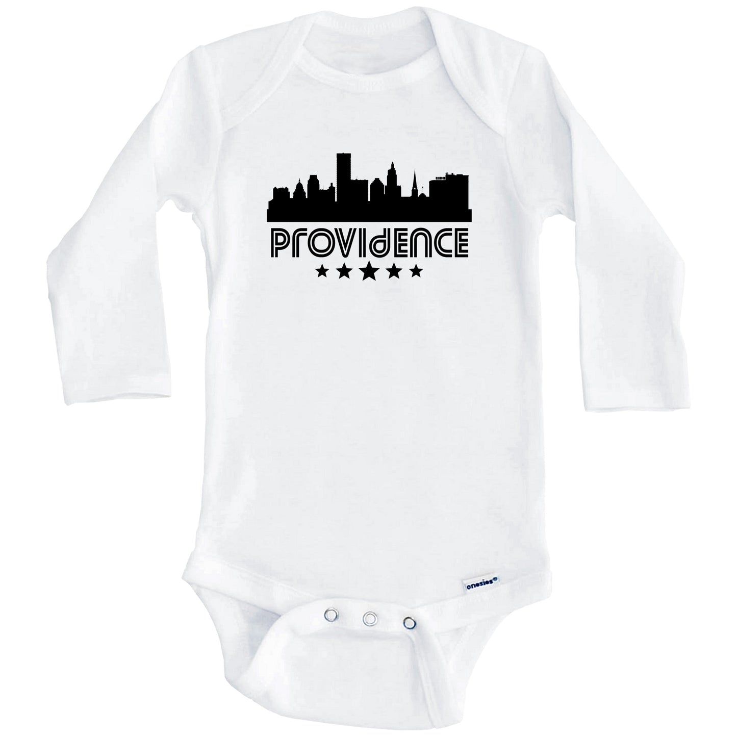 Providence Rhode Island Skyline Retro Style Baby Onesie (Long Sleeves)