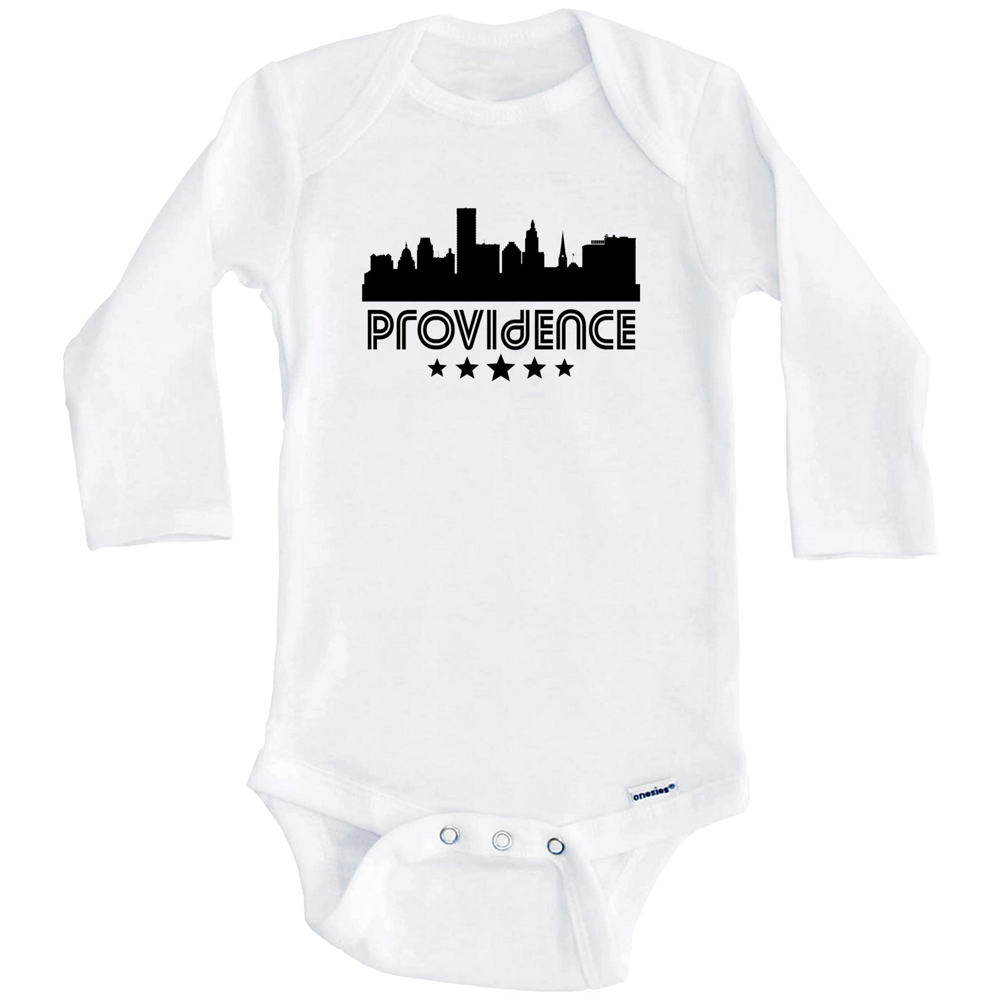 Providence Rhode Island Skyline Retro Style Baby Onesie (Long Sleeves)