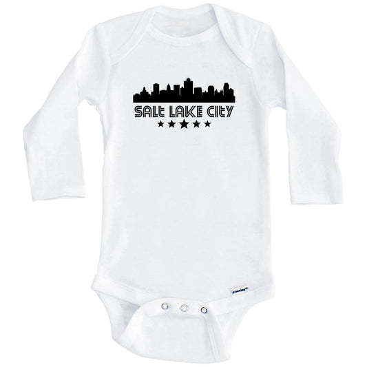 Salt Lake City Utah Skyline Retro Style Baby Onesie (Long Sleeves)