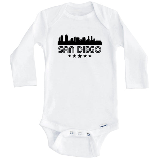 San Diego California Skyline Retro Style Baby Onesie (Long Sleeves)