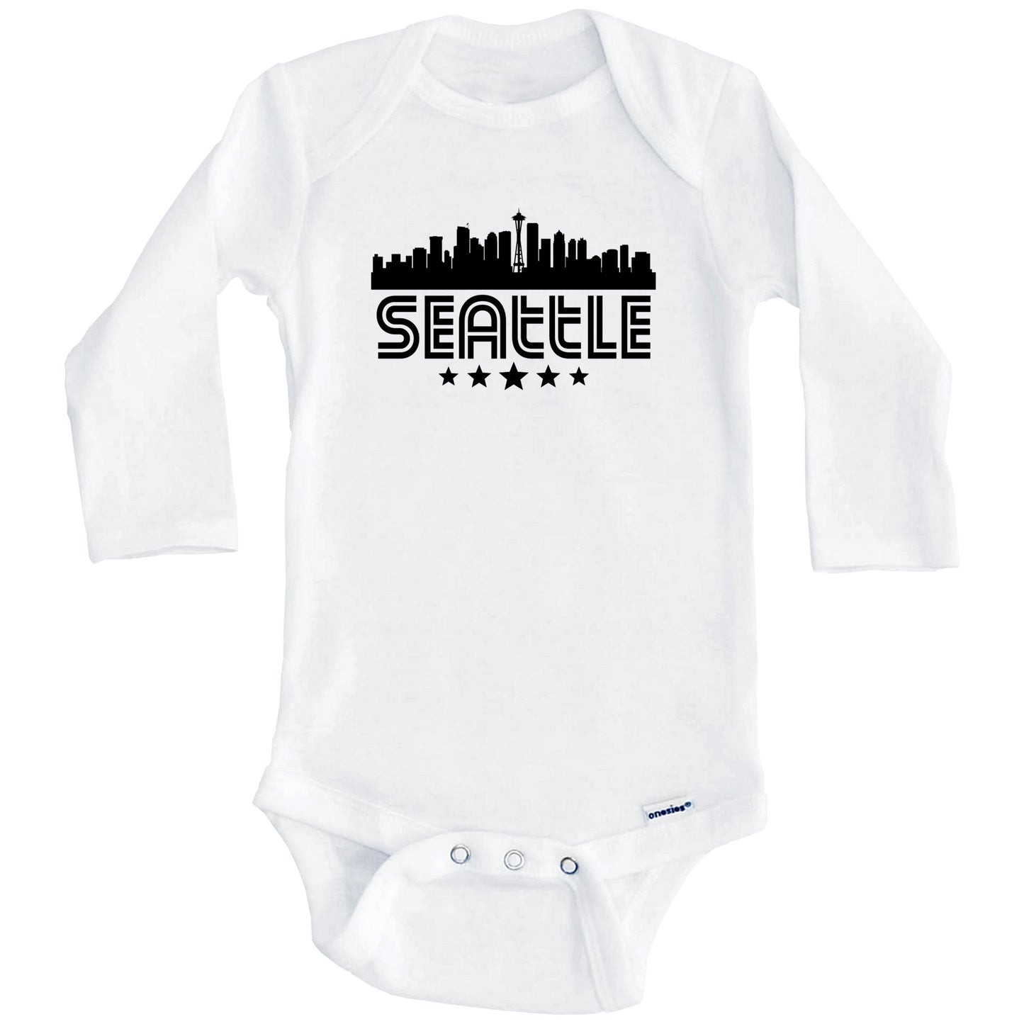 Seattle Washington Skyline Retro Style Baby Onesie (Long Sleeves)