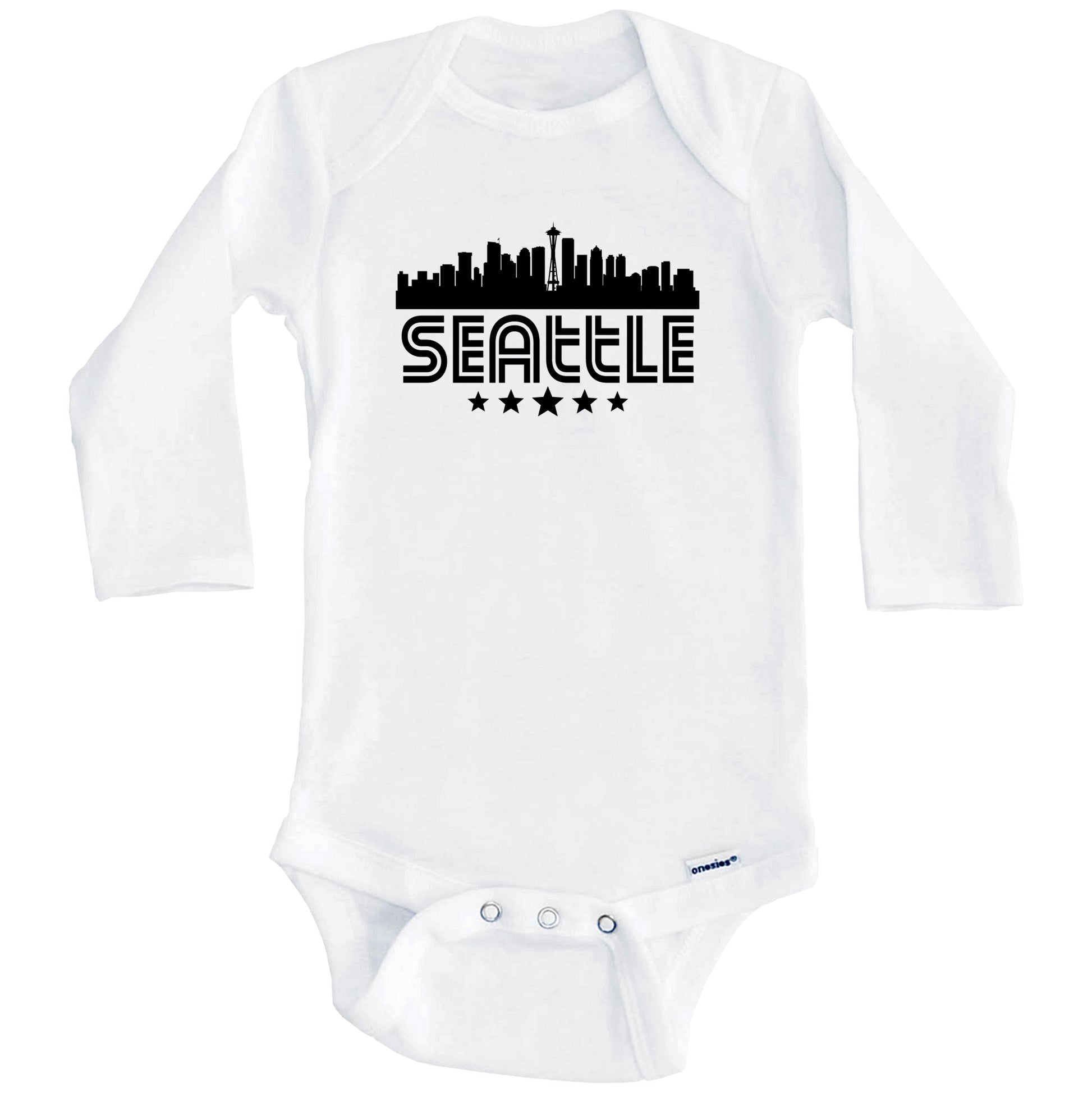 Seattle Washington Skyline Retro Style Baby Onesie (Long Sleeves)