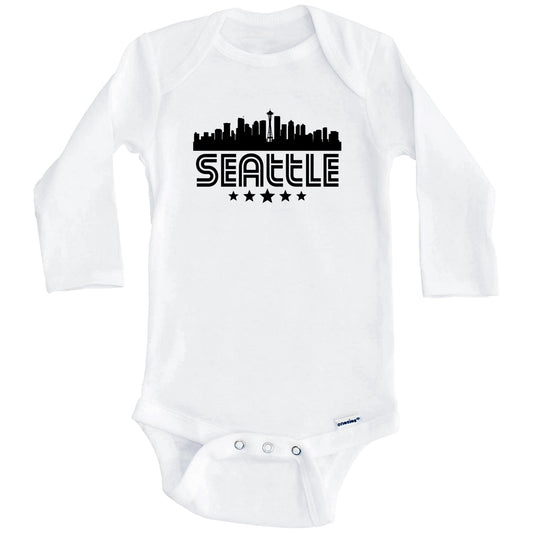 Seattle Washington Skyline Retro Style Baby Onesie (Long Sleeves)