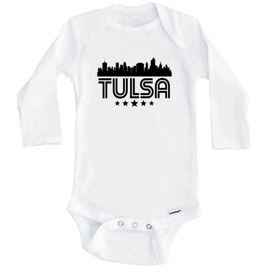 Tulsa Oklahoma Skyline Retro Style Baby Onesie (Long Sleeves)