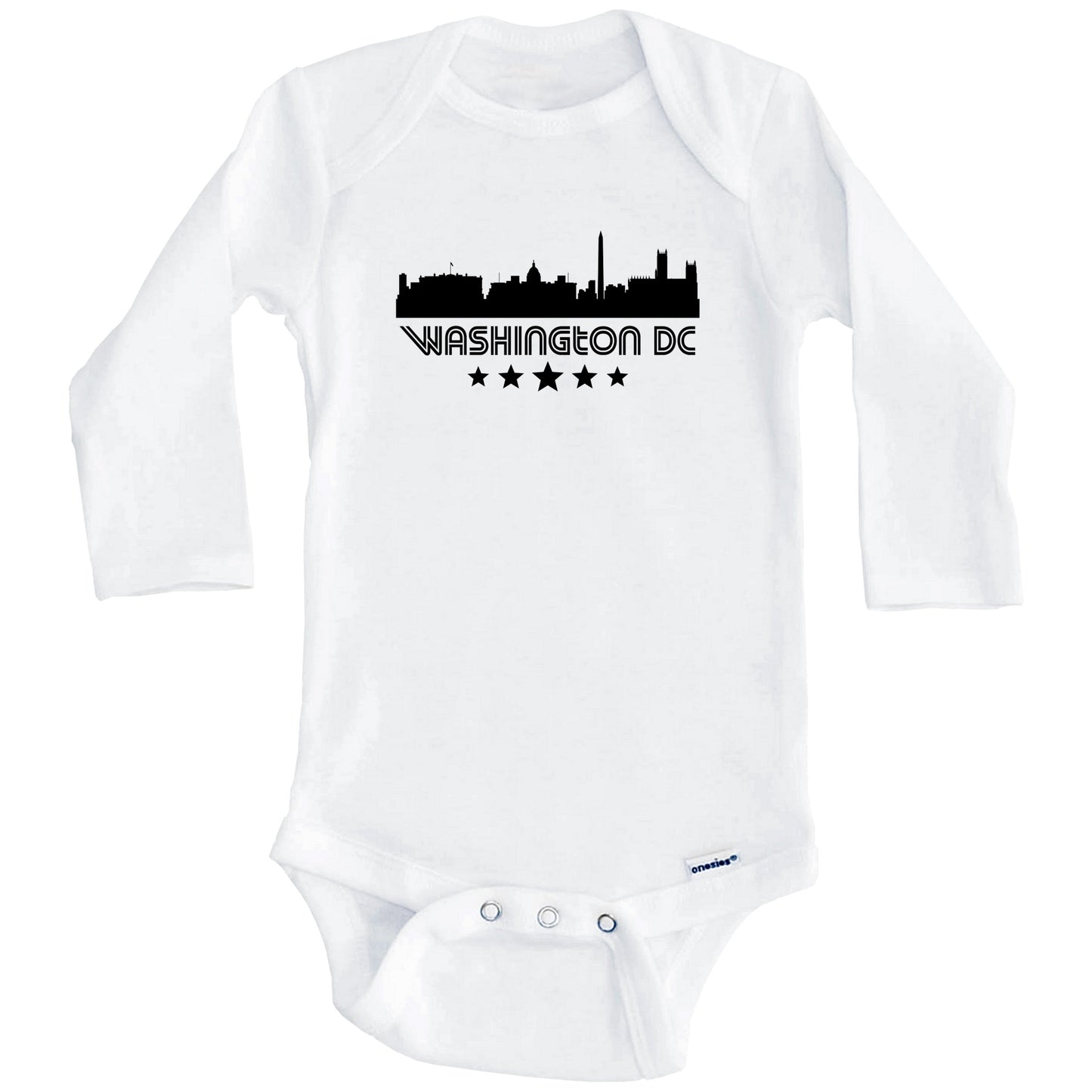 Washington DC Skyline Retro Style Baby Onesie (Long Sleeves)
