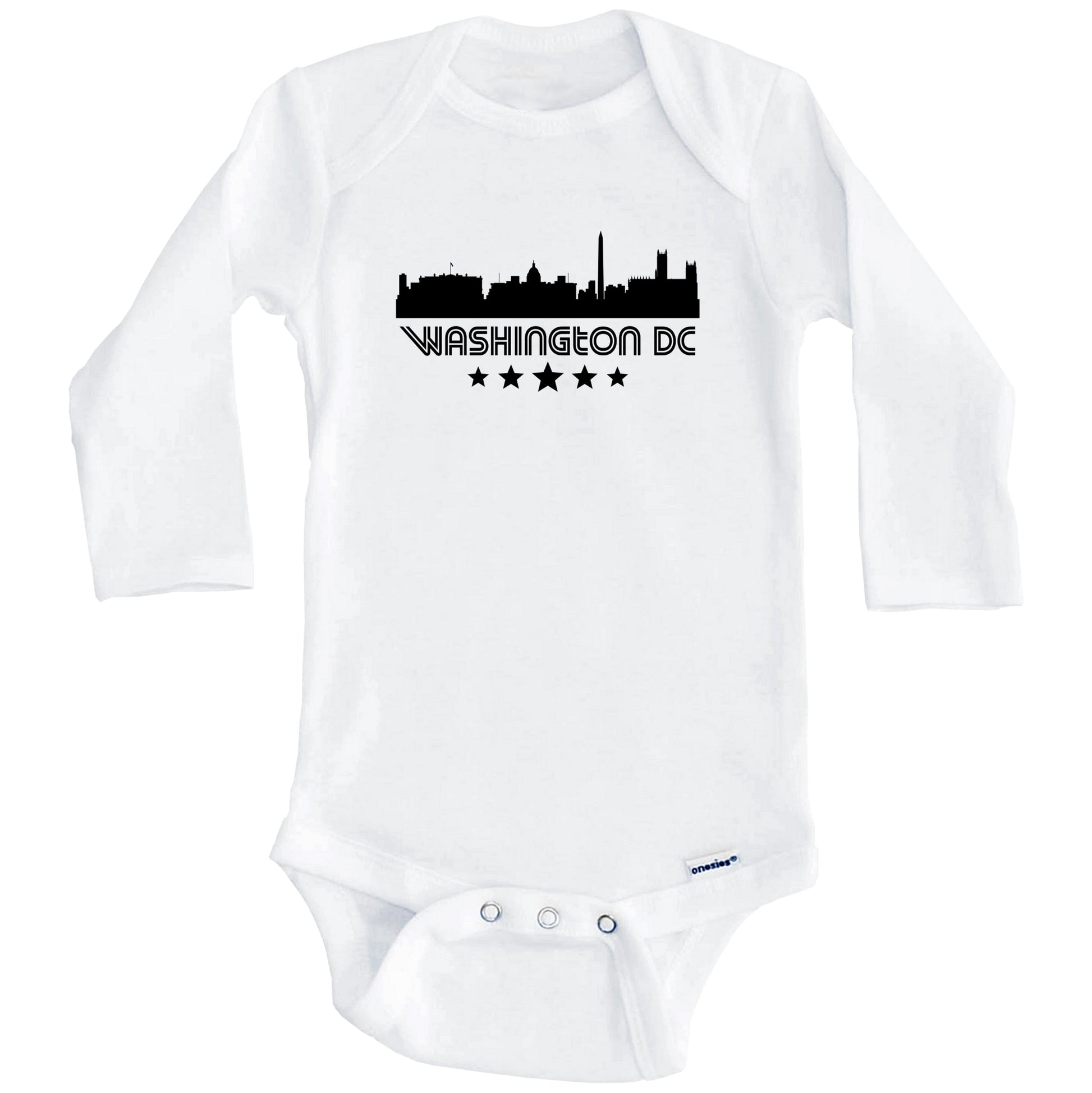 Washington DC Skyline Retro Style Baby Onesie (Long Sleeves)