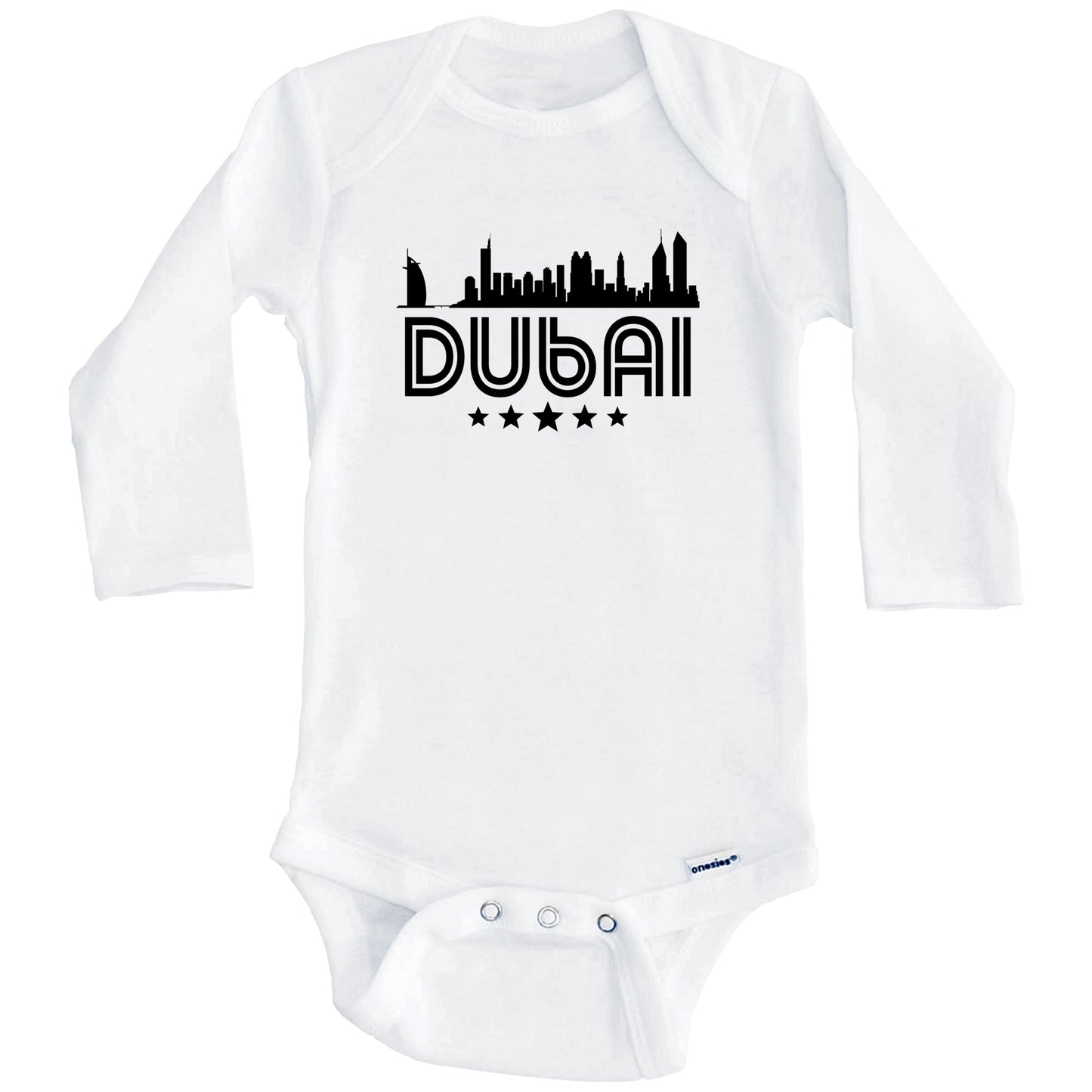 Dubai United Arab Emirates Skyline Retro Style Baby Onesie (Long Sleeves)