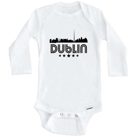 Dublin Ireland Skyline Retro Style Baby Onesie (Long Sleeves)
