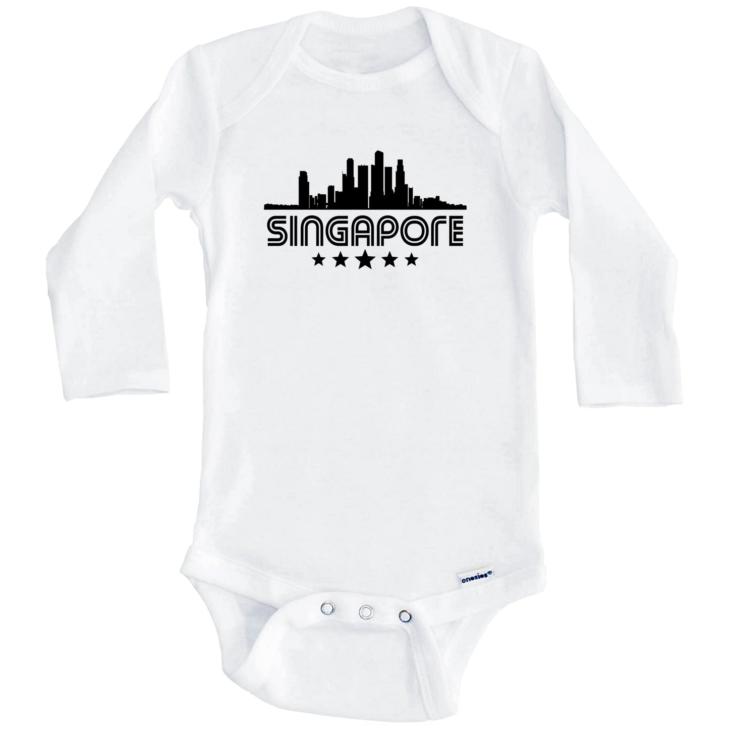 Singapore Skyline Retro Style Baby Onesie (Long Sleeves)