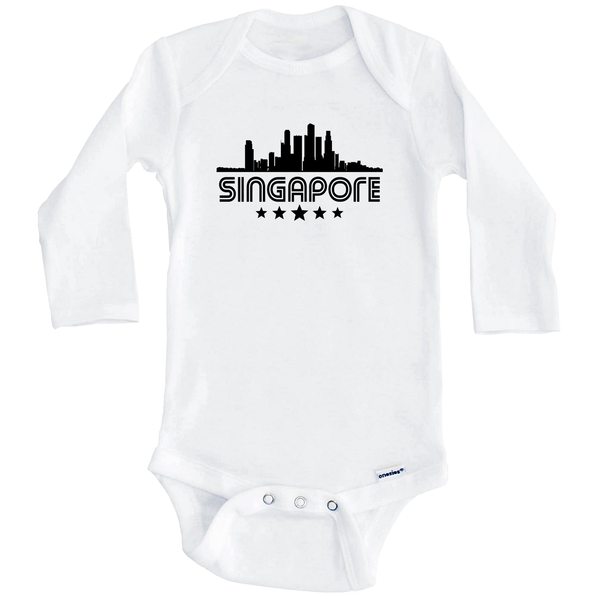 Singapore Skyline Retro Style Baby Onesie (Long Sleeves)