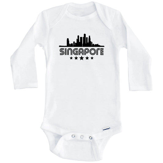 Singapore Skyline Retro Style Baby Onesie (Long Sleeves)