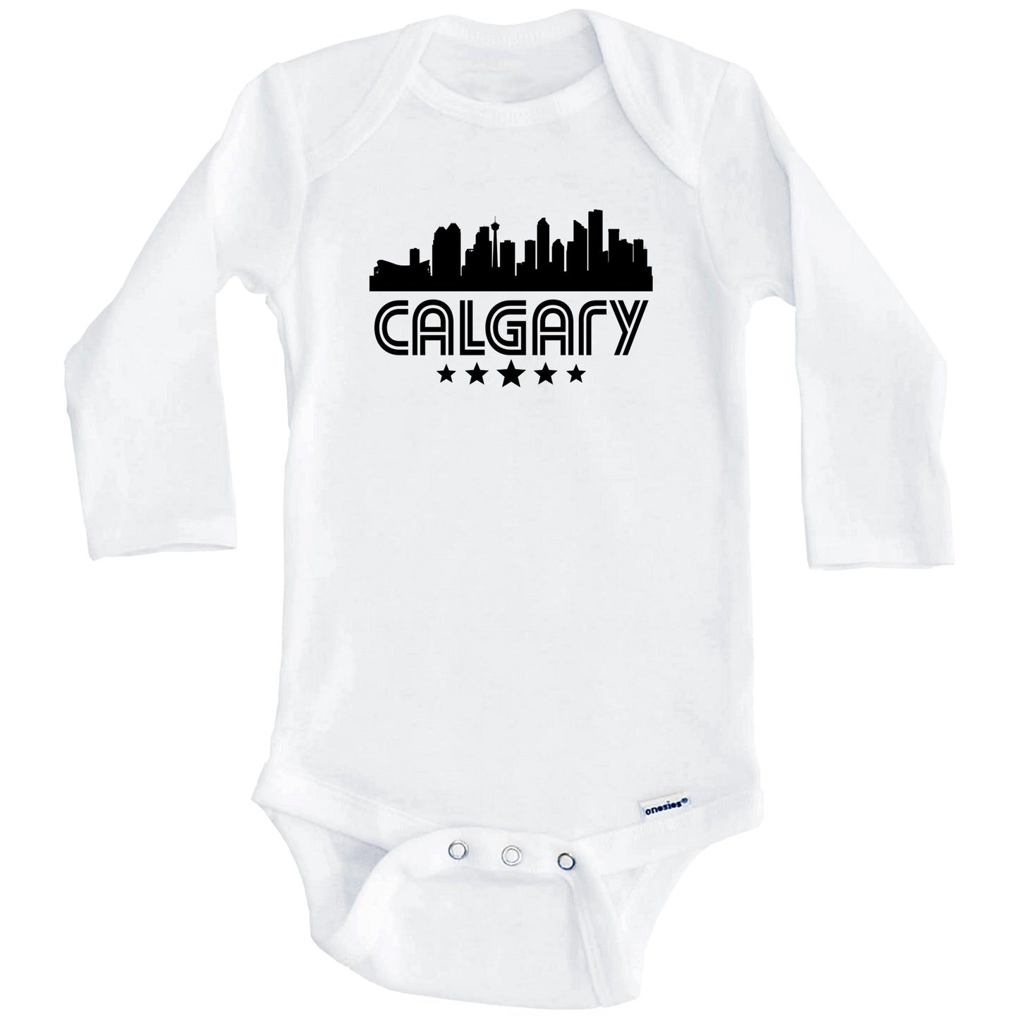 Calgary Alberta Skyline Retro Style Baby Onesie (Long Sleeves)