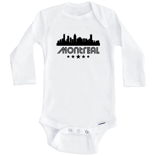 Montreal Quebec Skyline Retro Style Baby Onesie (Long Sleeves)
