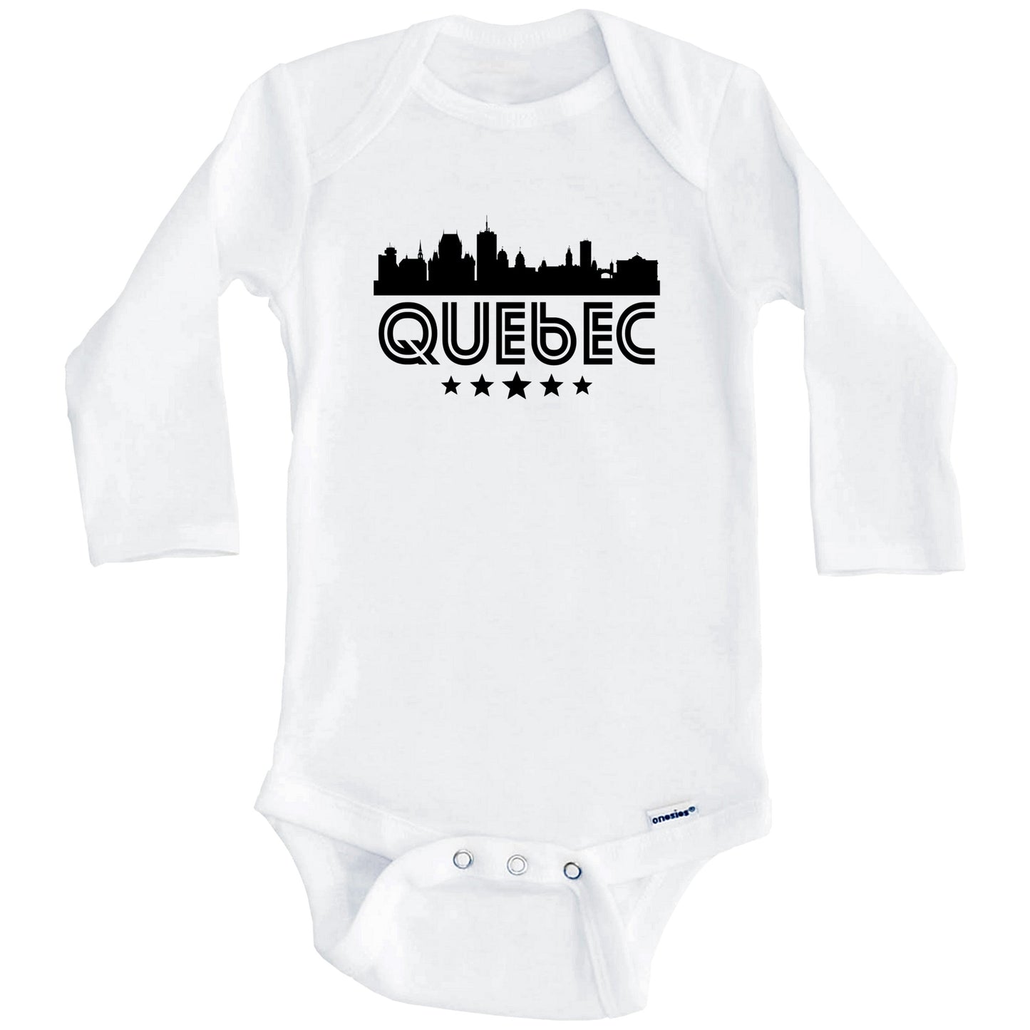 Quebec City Skyline Retro Style Baby Onesie (Long Sleeves)