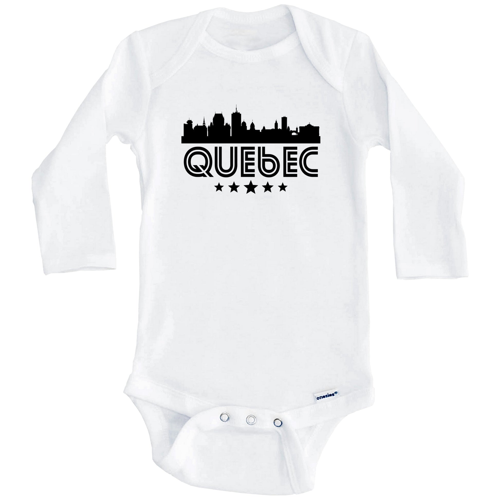 Quebec City Skyline Retro Style Baby Onesie (Long Sleeves)