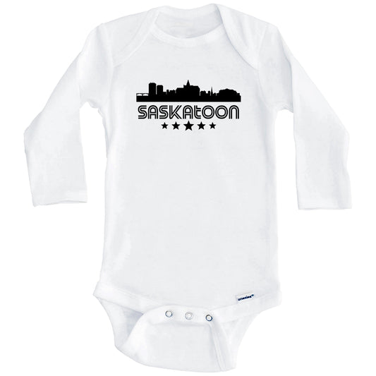 Saskatoon Saskatchewan Skyline Retro Style Baby Onesie (Long Sleeves)
