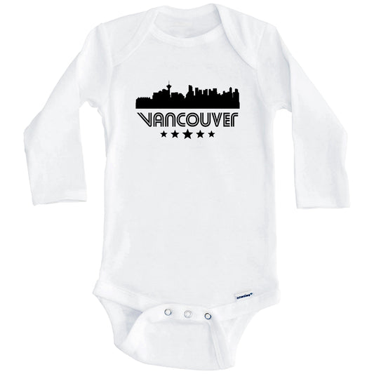 Vancouver British Columbia Skyline Retro Style Baby Onesie (Long Sleeves)