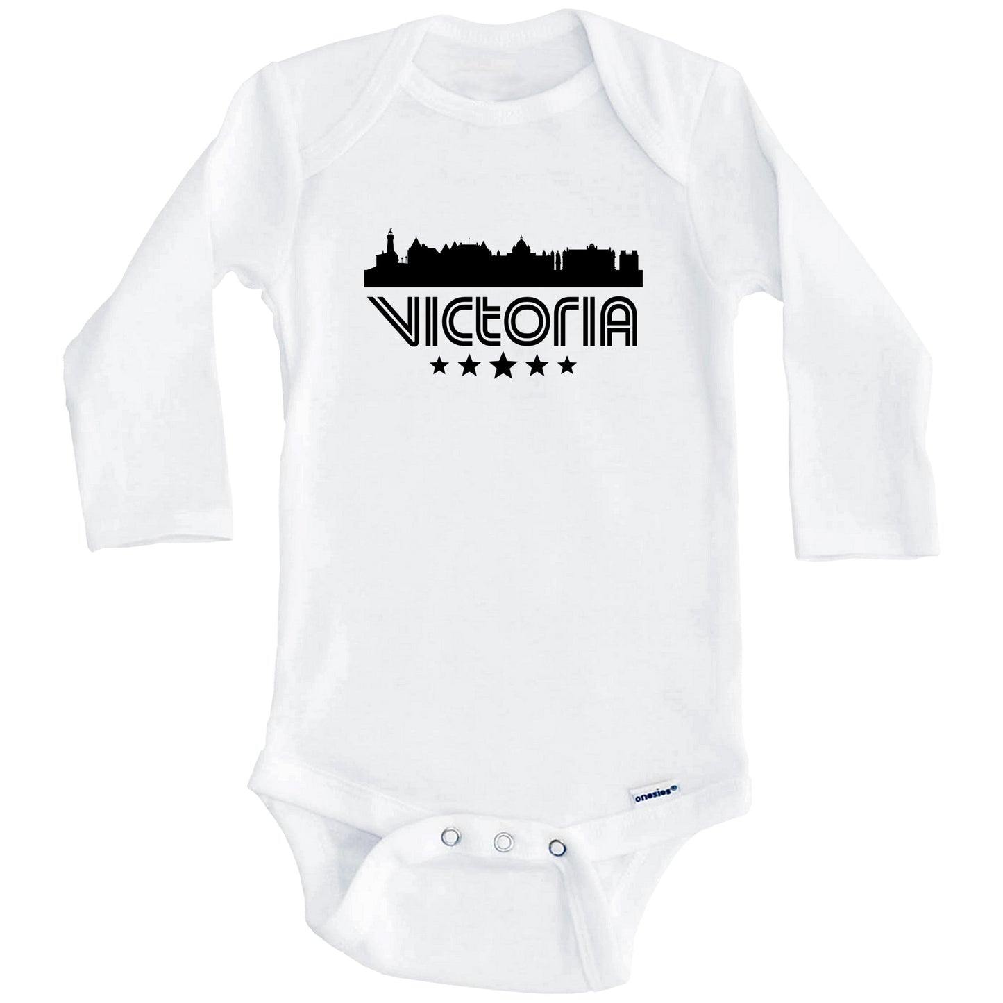 Victoria British Columbia Skyline Retro Style Baby Onesie (Long Sleeves)