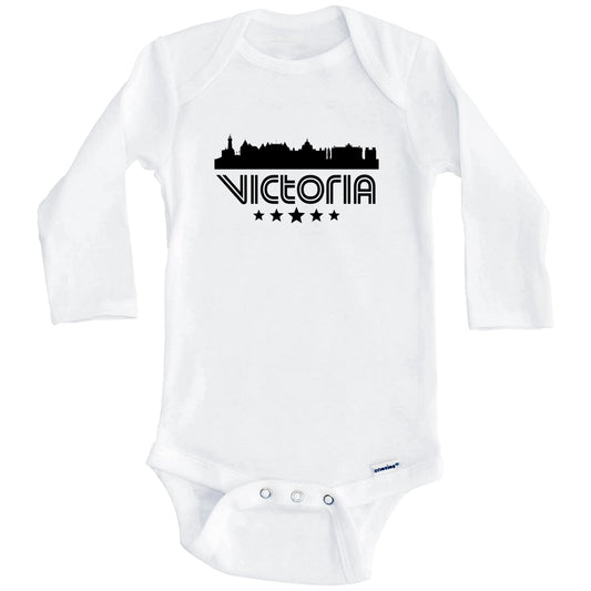 Victoria British Columbia Skyline Retro Style Baby Onesie (Long Sleeves)