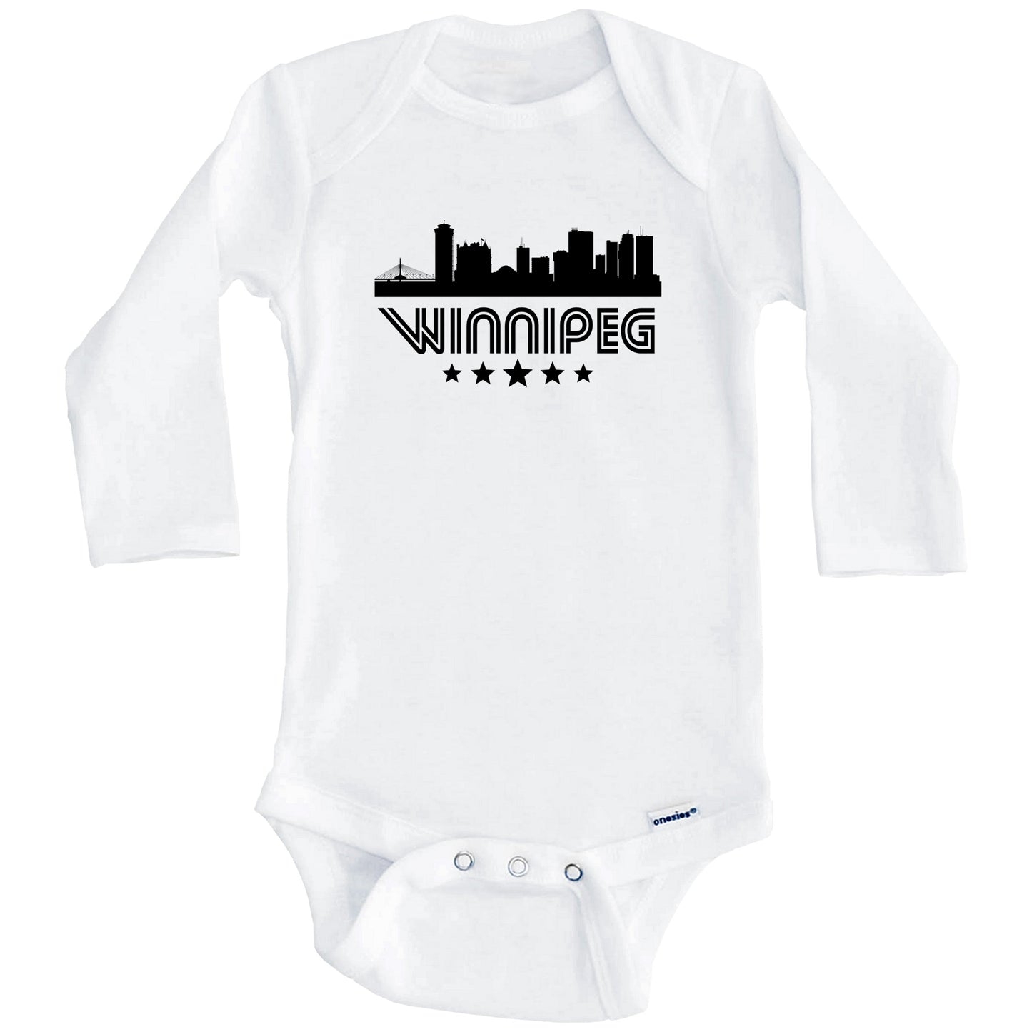 Winnipeg Manitoba Skyline Retro Style Baby Onesie (Long Sleeves)