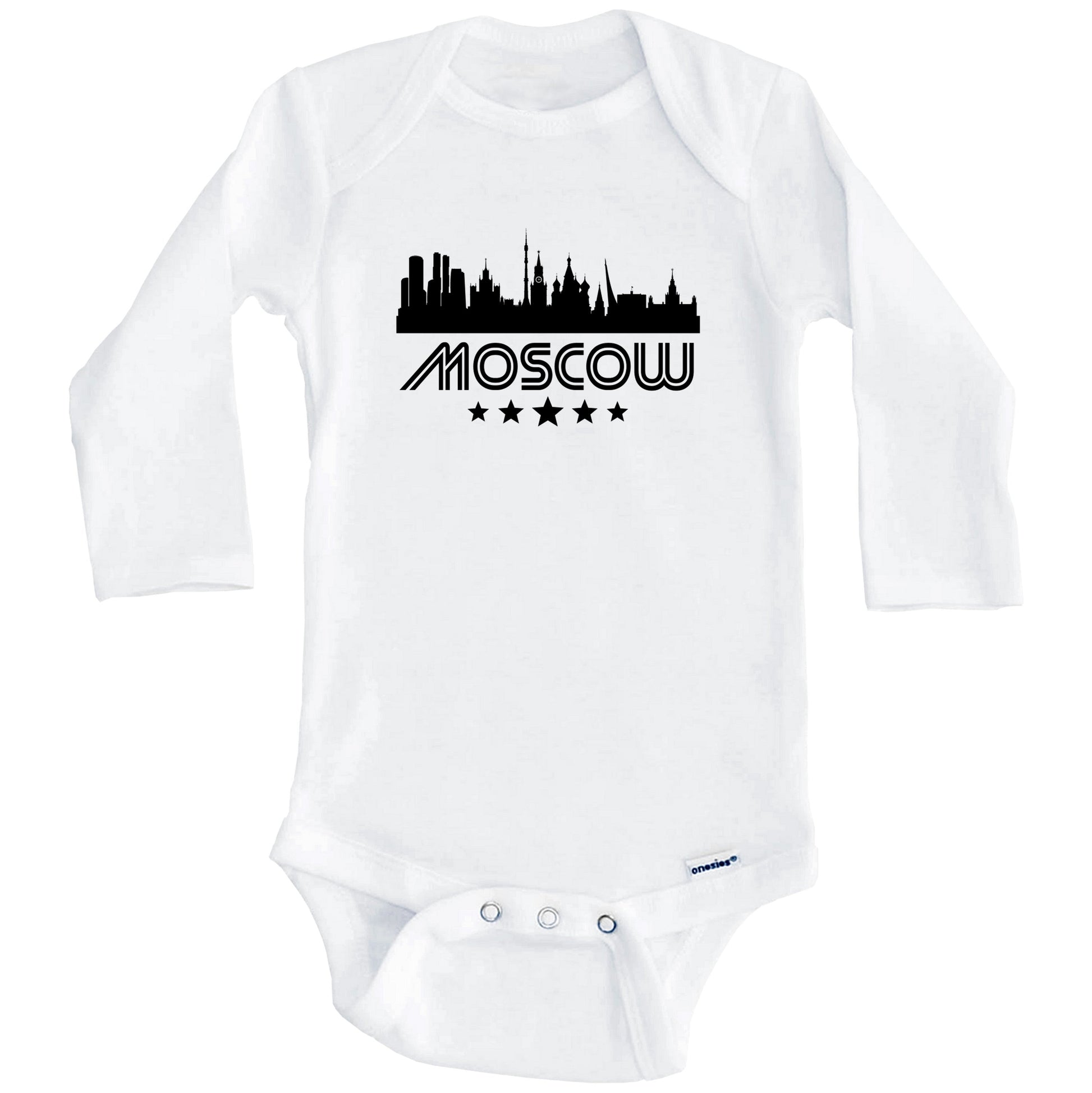 Moscow Russia Skyline Retro Style Baby Onesie (Long Sleeves)