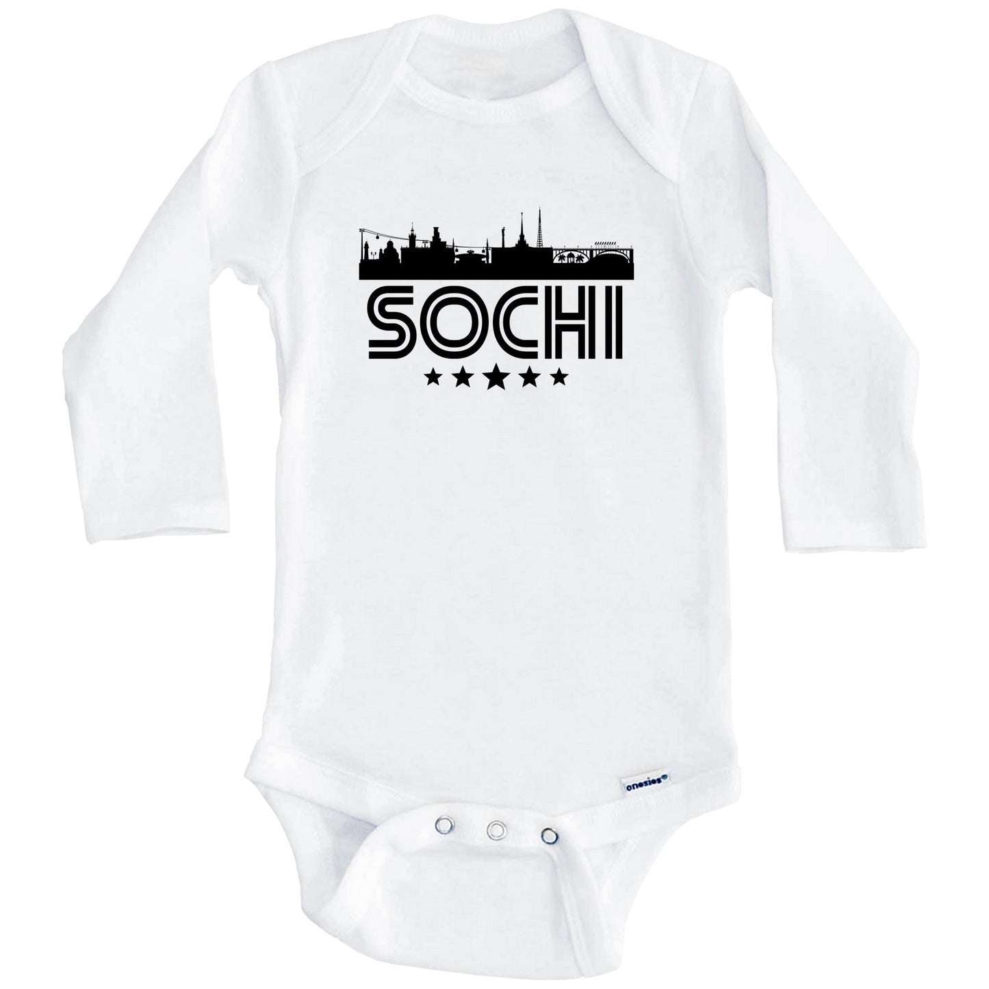 Sochi Russia Skyline Retro Style Baby Onesie (Long Sleeves)