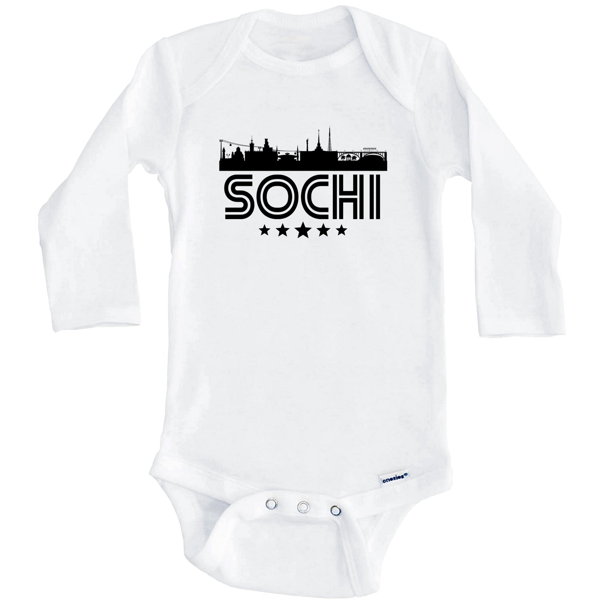 Sochi Russia Skyline Retro Style Baby Onesie (Long Sleeves)