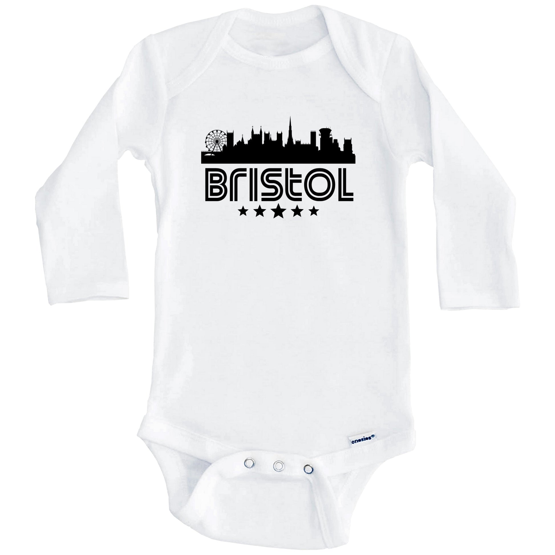 Bristol England Skyline Retro Style Baby Onesie (Long Sleeves)
