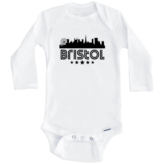 Bristol England Skyline Retro Style Baby Onesie (Long Sleeves)