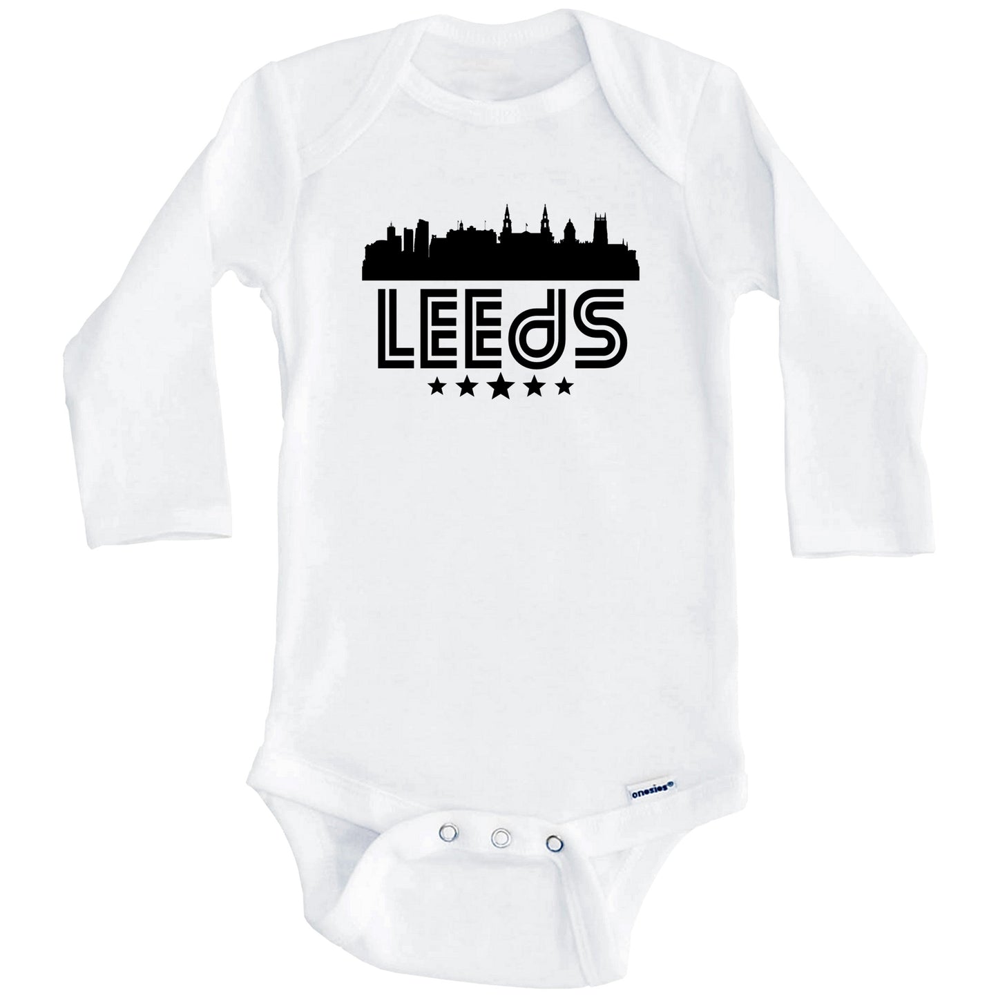 Leeds England Skyline Retro Style Baby Onesie (Long Sleeves)
