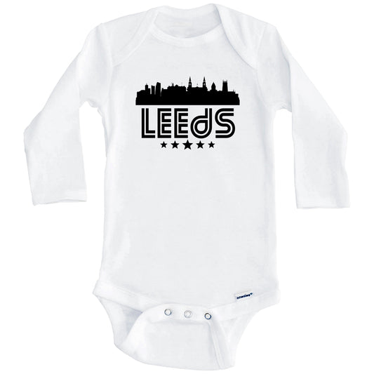 Leeds England Skyline Retro Style Baby Onesie (Long Sleeves)