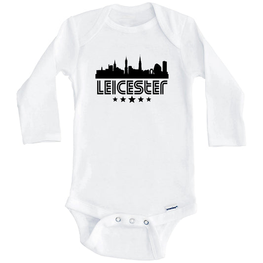 Leicester England Skyline Retro Style Baby Onesie (Long Sleeves)