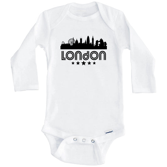 London England Skyline Retro Style Baby Onesie (Long Sleeves)