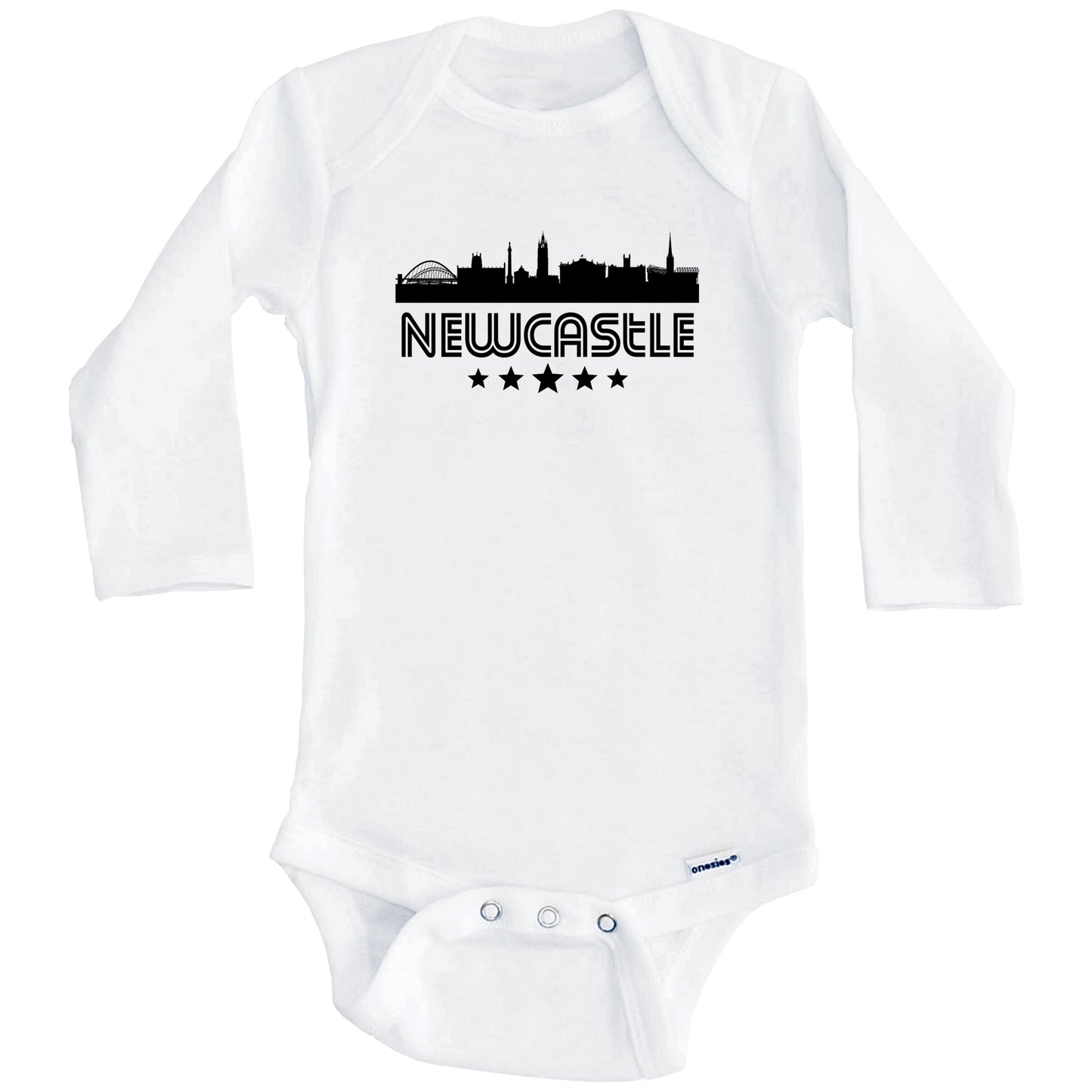 Newcastle England Skyline Retro Style Baby Onesie (Long Sleeves)