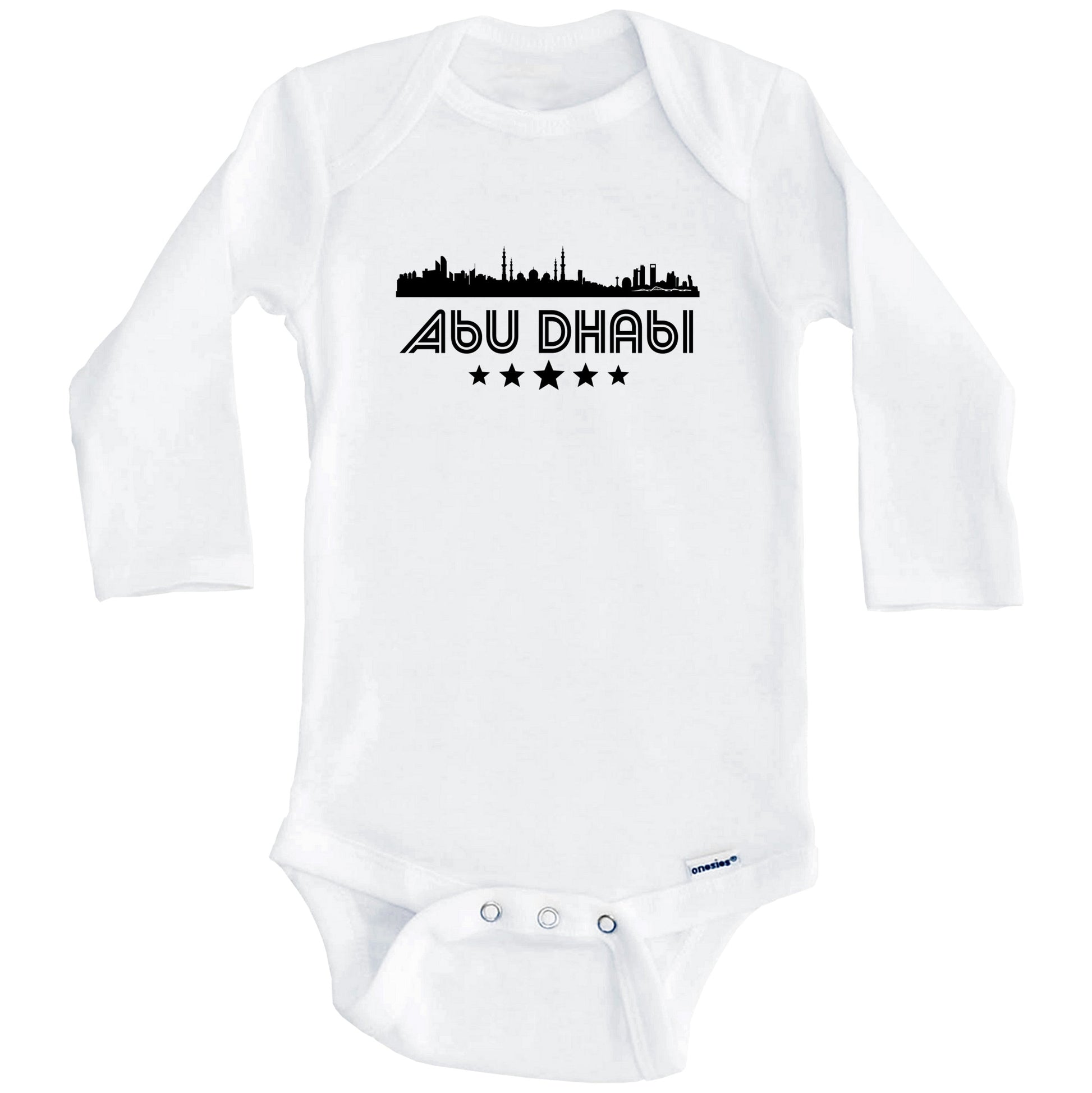 Abu Dhabi Skyline Retro Style Baby Onesie (Long Sleeves)