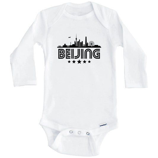 Beijing China Skyline Retro Style Baby Onesie (Long Sleeves)
