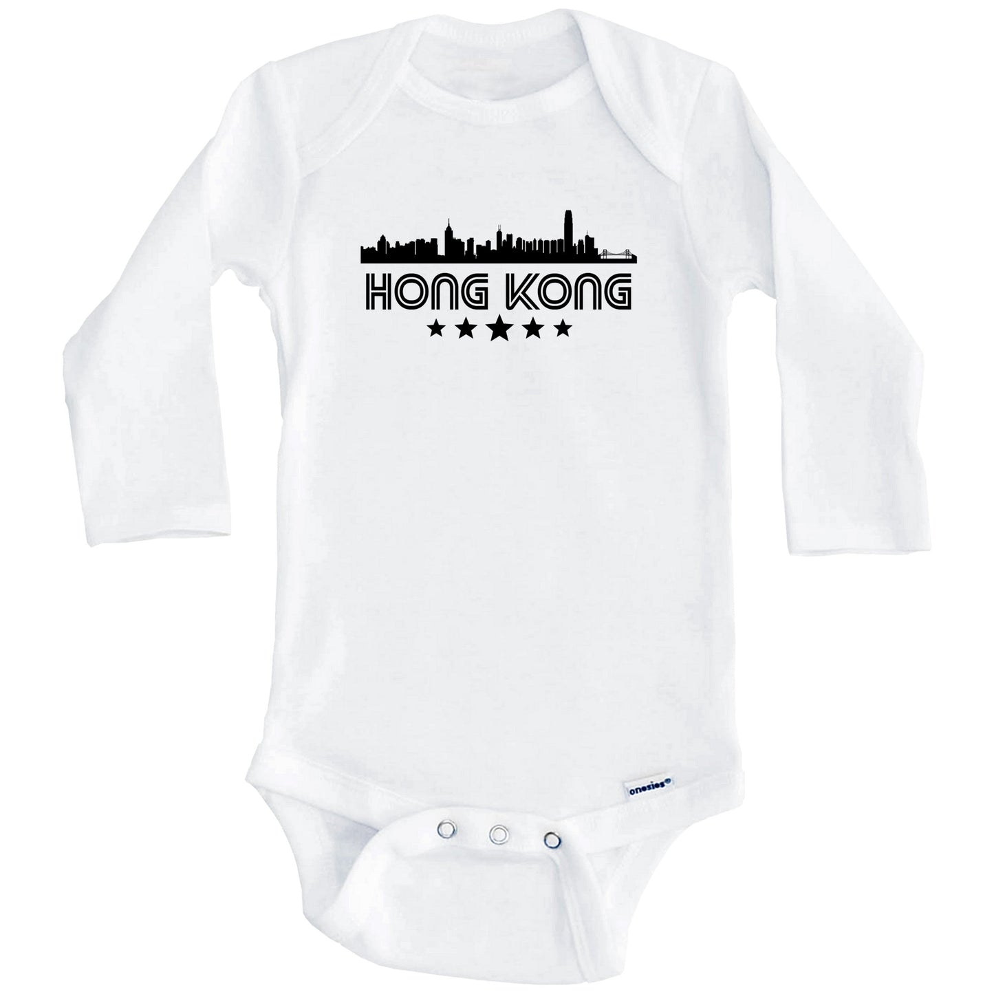 Hong Kong China Skyline Retro Style Baby Onesie (Long Sleeves)